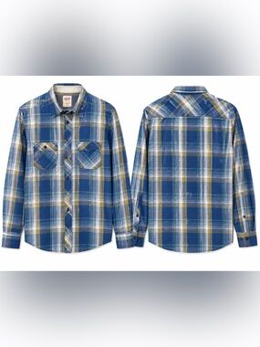 Mossimo Supply Co. Blue Plaid Button-Down Shirt with Yellow Accents